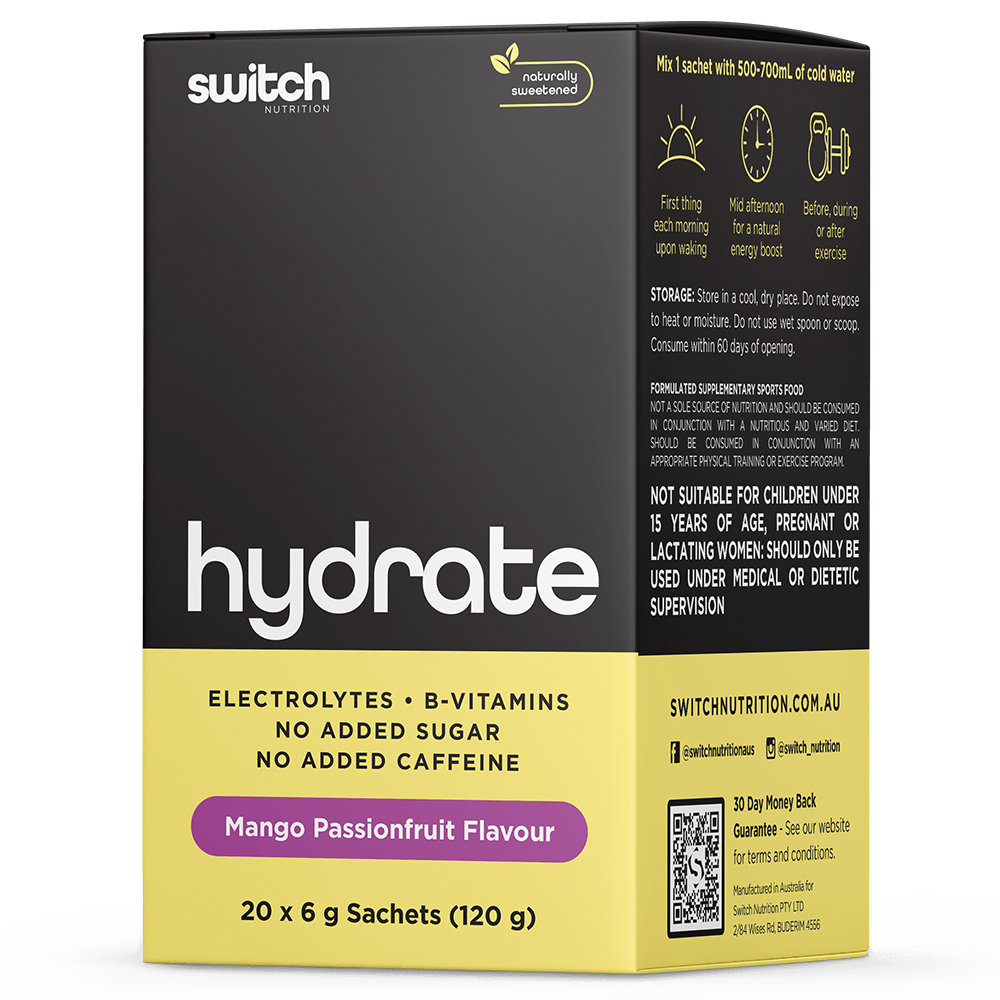 Switch Nutrition Hydrate Switch Electrolytes 20 Sachets (Box) Mango Passionfruit
