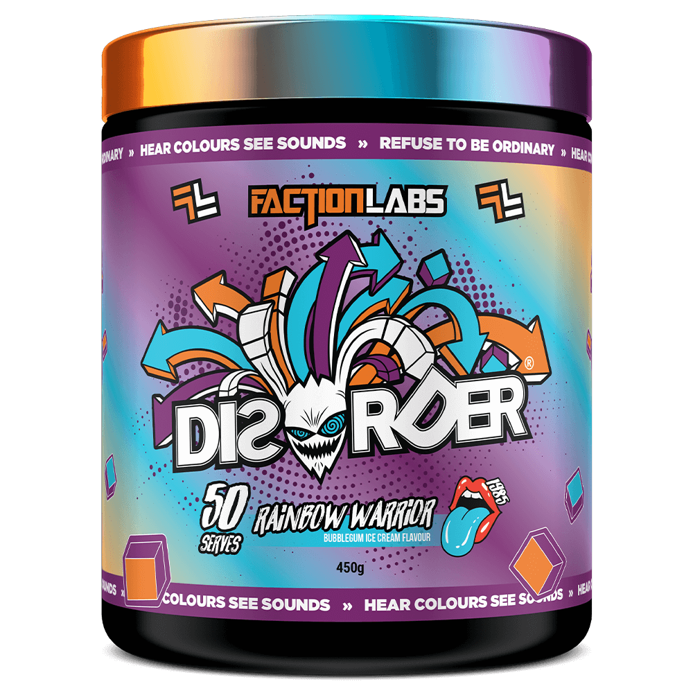 Faction Labs Disorder Pre-Workout 50 Serves Rainbow Warrior - Bubblegum Ice Cream