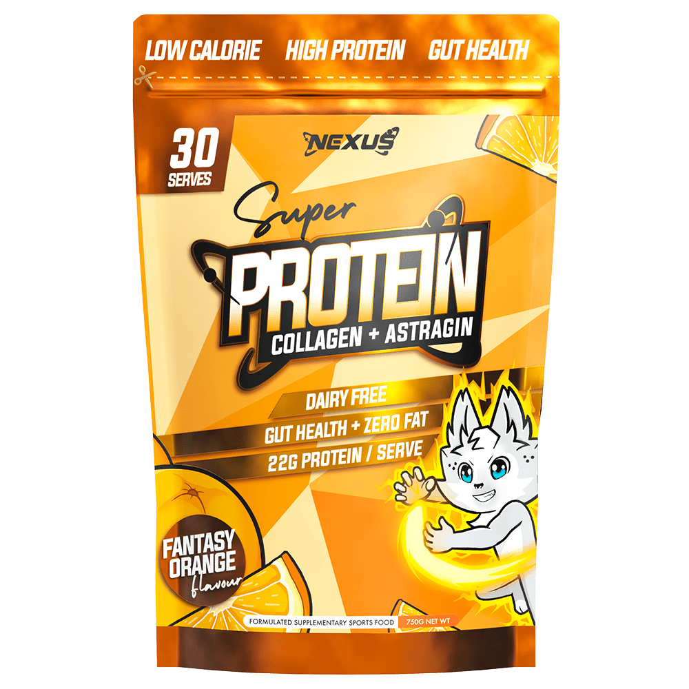 Nexus Sports Nutrition Super Protein Collagen + Astragin Protein Powder 30 Serves Fantasy Orange