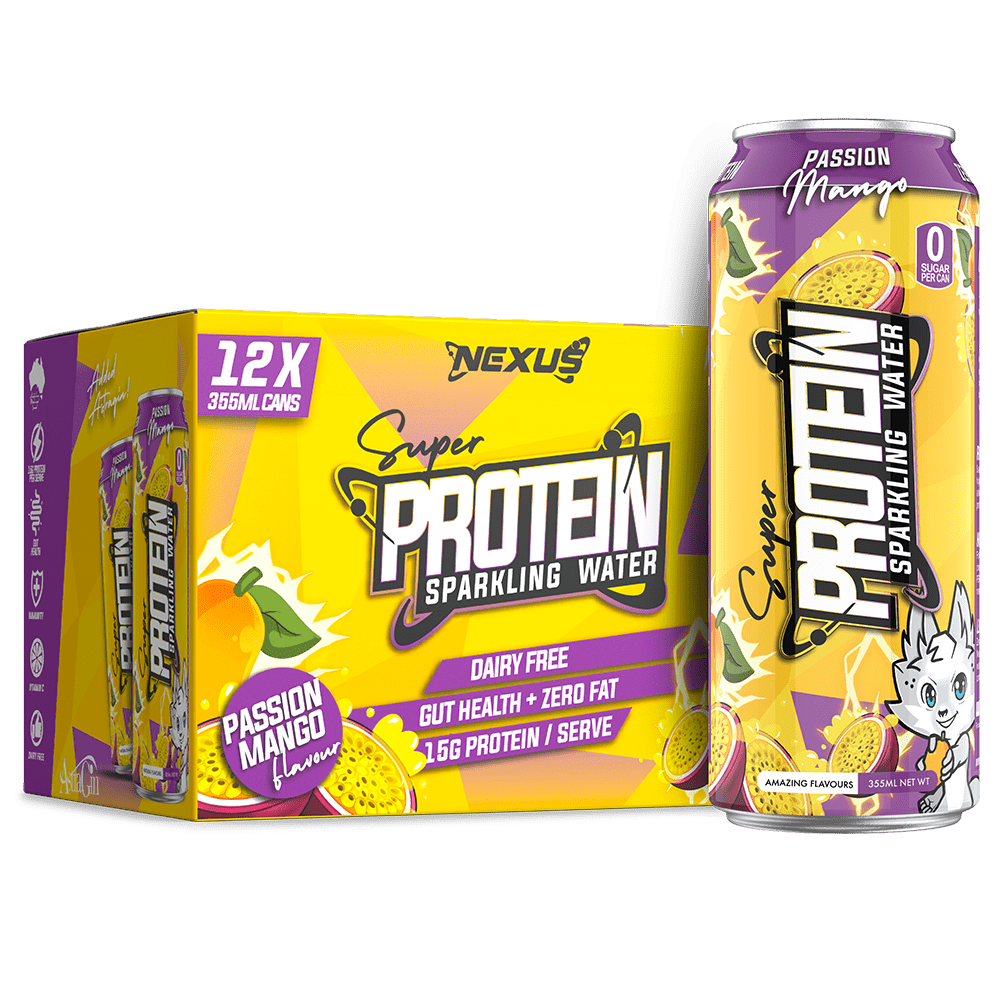 Nexus Sports Nutrition Super Protein Sparkling Water RTD Energy Drink 12/Case Passion Mango