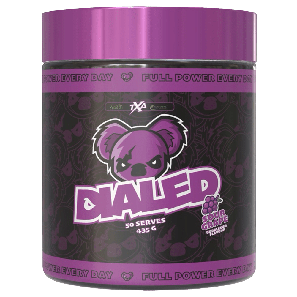 The X Athletics Dialed Pre - Workout Pre - Workout 50 Serves Sour Grape Bubblegum