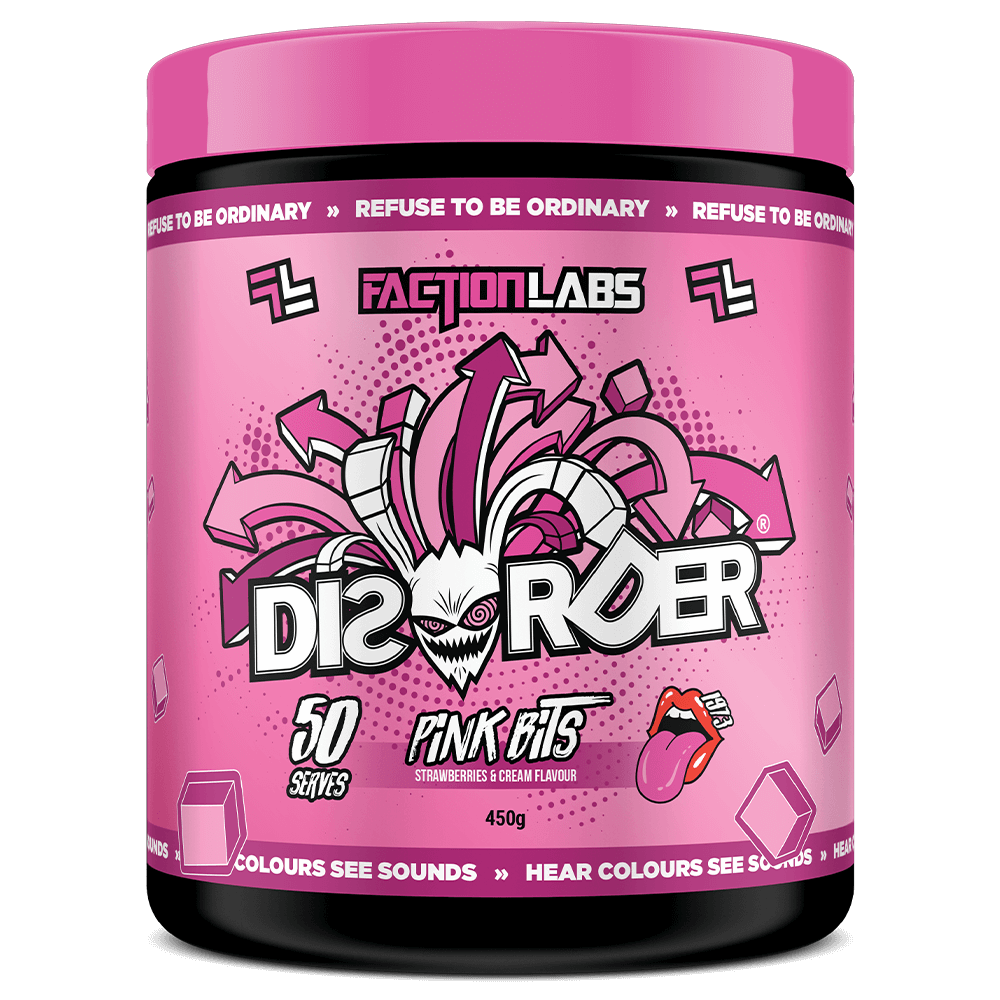 Faction Labs Disorder Pre-Workout 50 Serves Pink Bits - Strawberries & Cream
