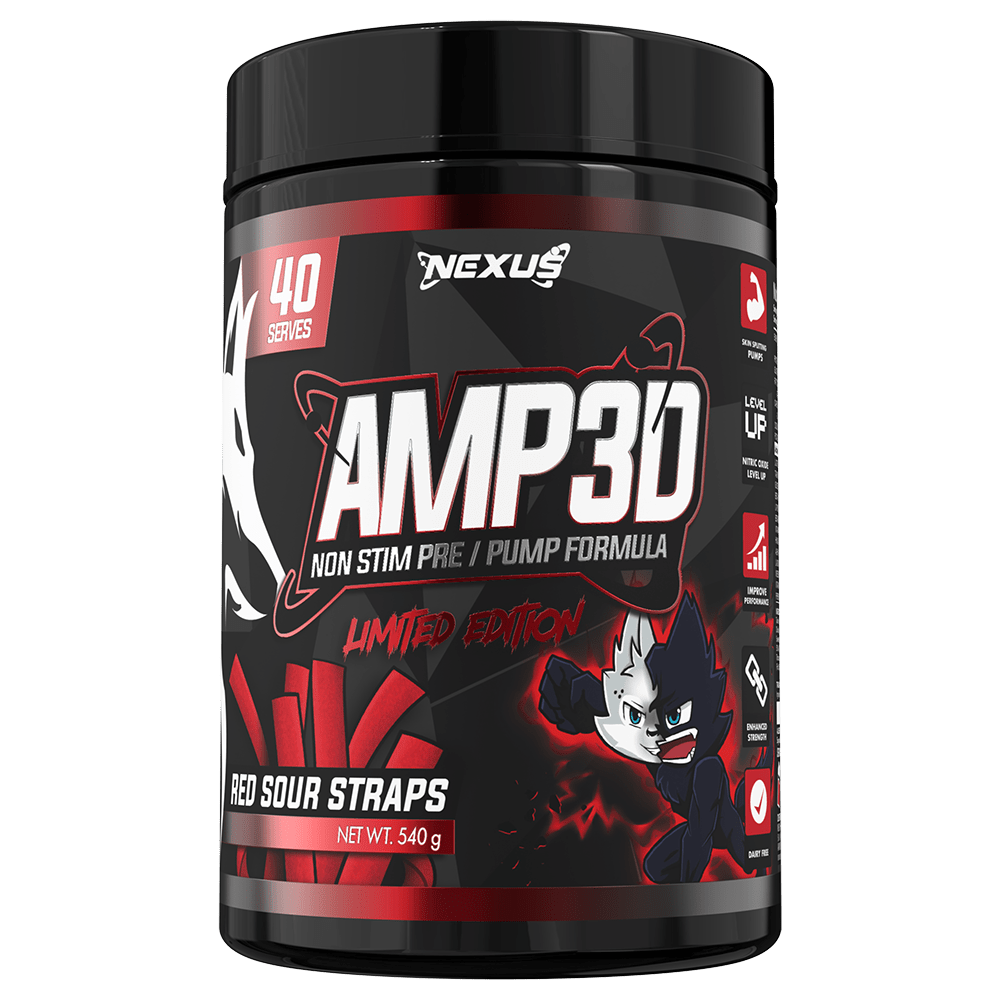 Nexus Sports Nutrition Amp3d Pre-Workout 40 Serves Red Sour Straps