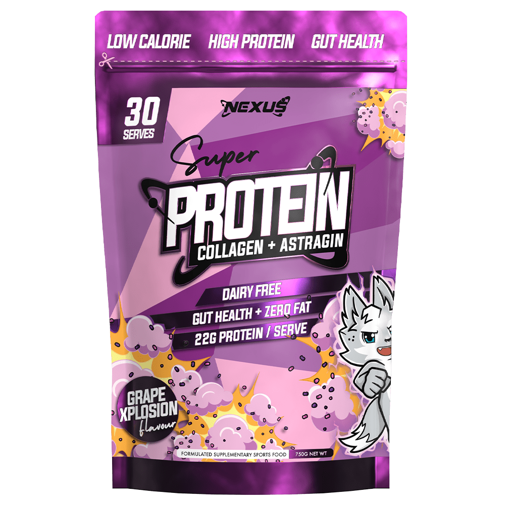 Nexus Sports Nutrition Super Protein Collagen + Astragin Protein Powder 30 Serves Grape Xpolsion
