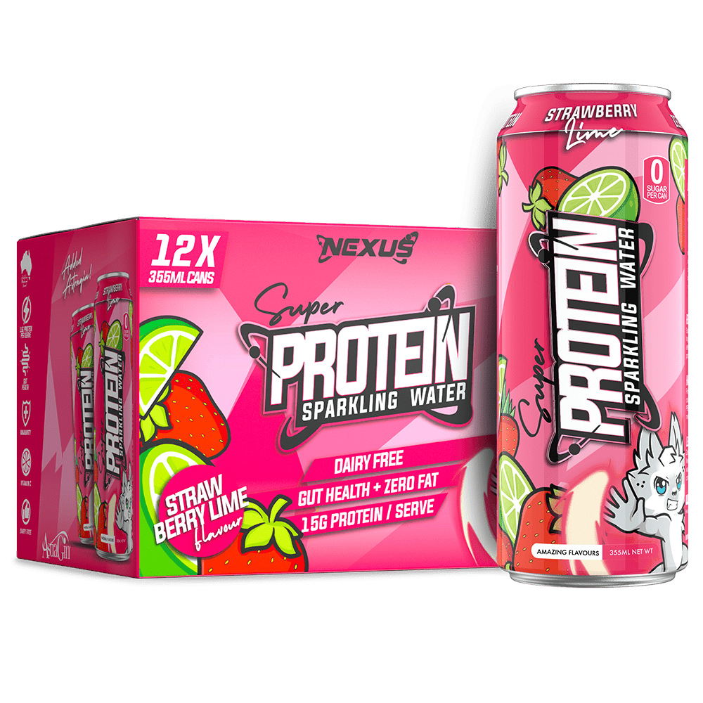 Nexus Sports Nutrition Super Protein Sparkling Water RTD Energy Drink 12/Case Strawberry Lime