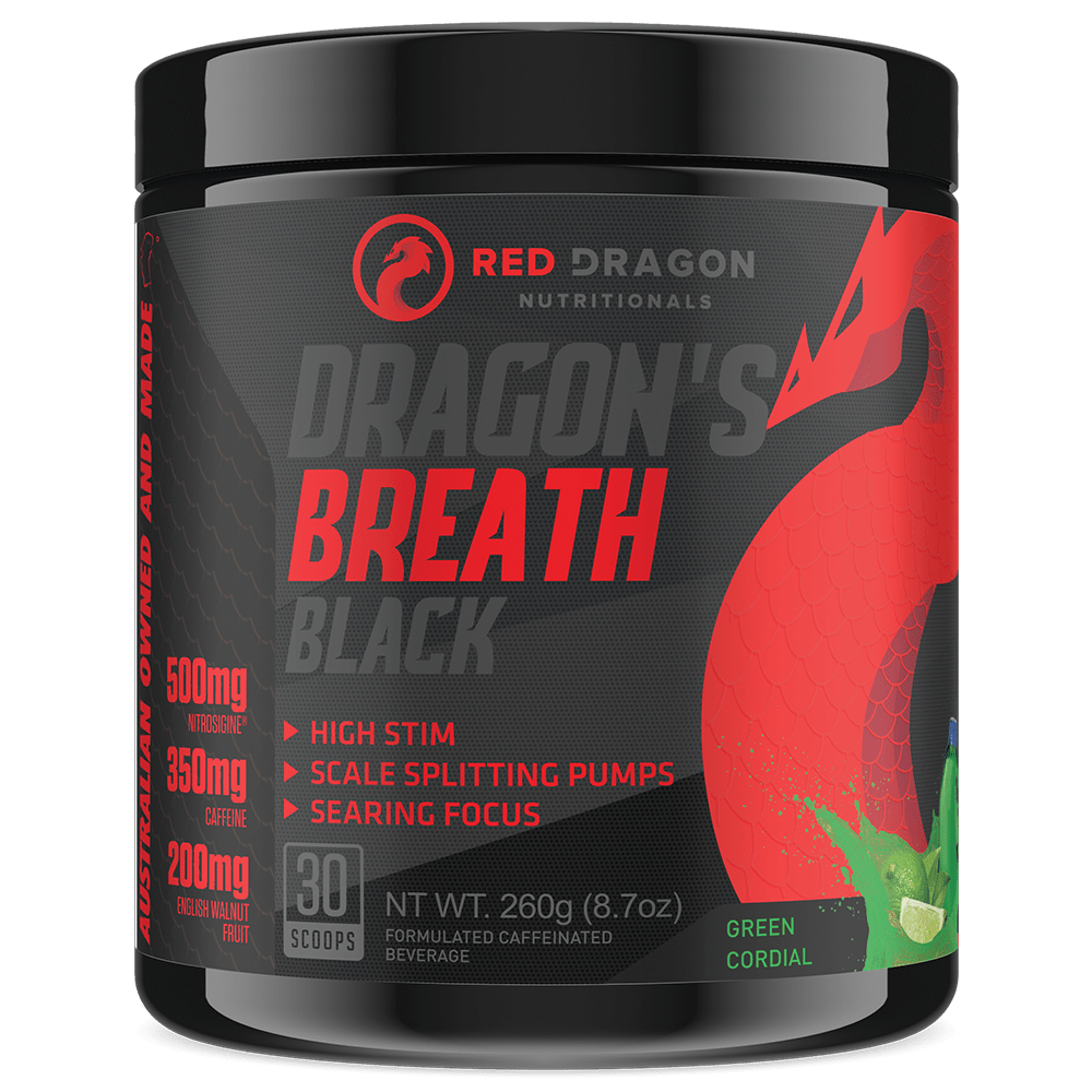 Red Dragon Nutritionals Dragons Breath Black Pre-Workout 30 Serves Green Cordial